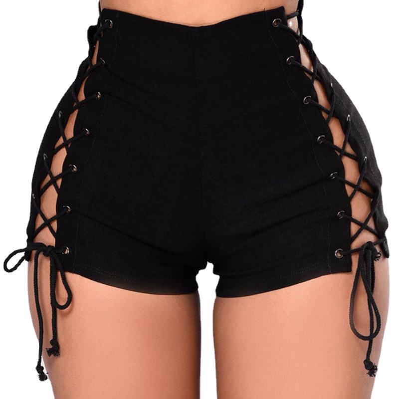 KAJSA LACE UP HIGH WAIST DENIM SHORTS