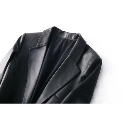 BIBI BLACK SLIM SUIT LEATHER BLAZER