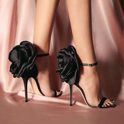 SINGLE ROSE HIGH HEELED SANDALS