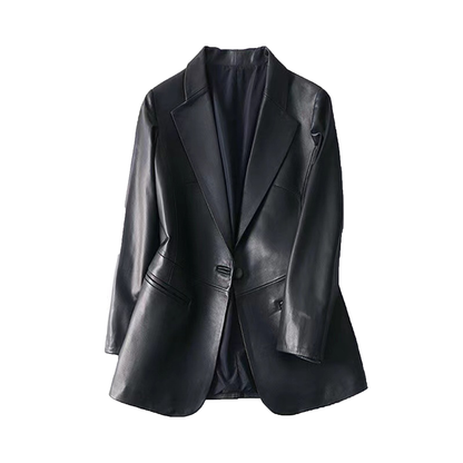 BIBI BLACK SLIM SUIT LEATHER BLAZER