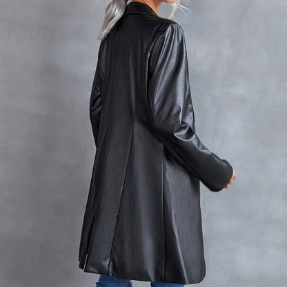 BONITA BLACK LEATHER LONG COAT