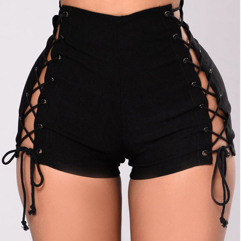 KAJSA LACE UP HIGH WAIST DENIM SHORTS