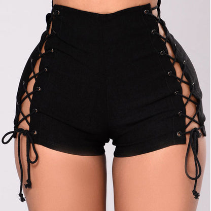 KAJSA LACE UP HIGH WAIST DENIM SHORTS