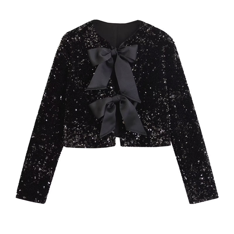 JENNY SEQUIN BOW TIE BLAZER