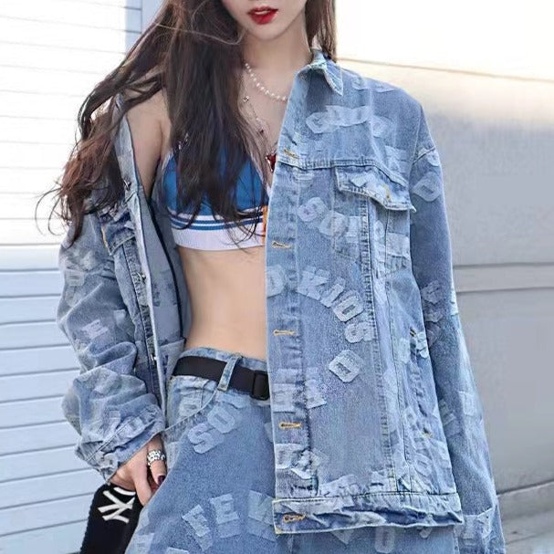 DUA LOOSE JACKET AND DENIM PANTS SET