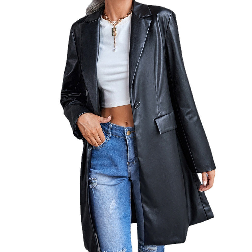 BONITA BLACK LEATHER LONG COAT