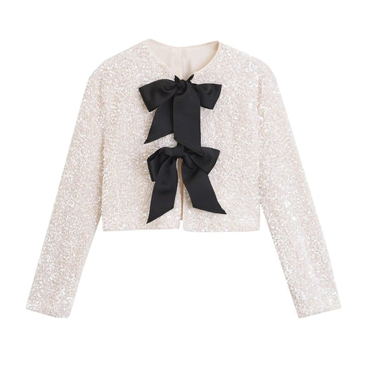 JENNY SEQUIN BOW TIE BLAZER